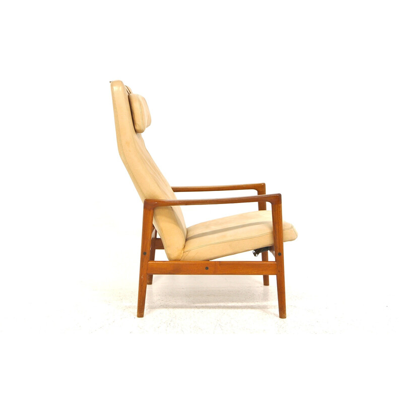 Vintage lederen en teakhouten fauteuil van Alf Svensson voor Dux, Zweden 1960