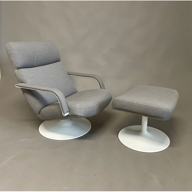 Vintage F142 swivel armchair with footrest by Geoffrey Harcourt for Artifort, Netherlands 1960s
