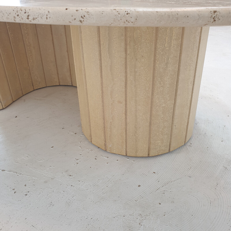 Italian vintage travertine and glass coffee table, 1980s