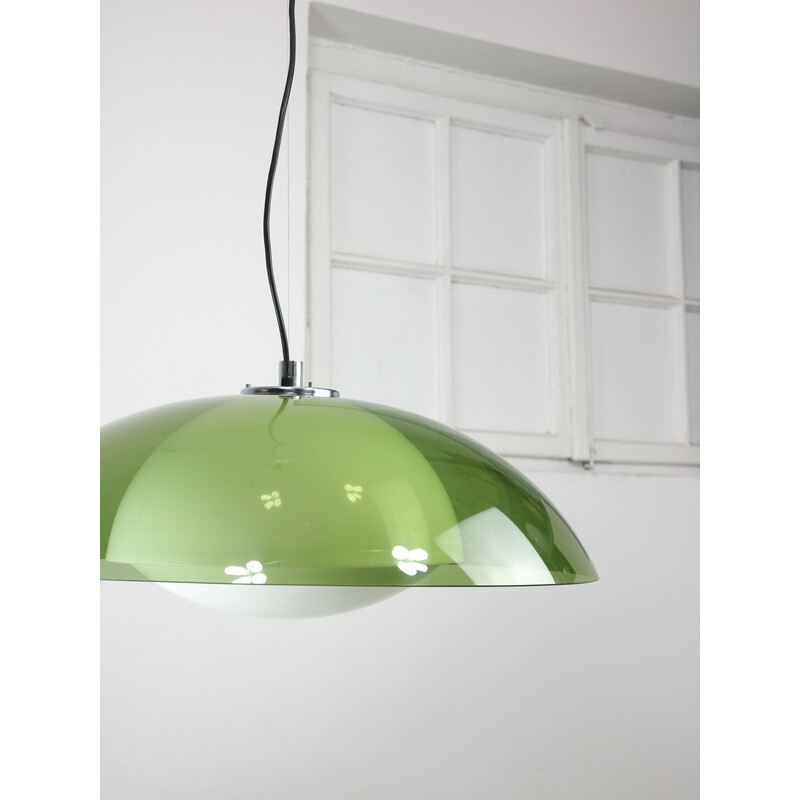 Vintage green Ufo pendant lamp by Guzzini, 1970s