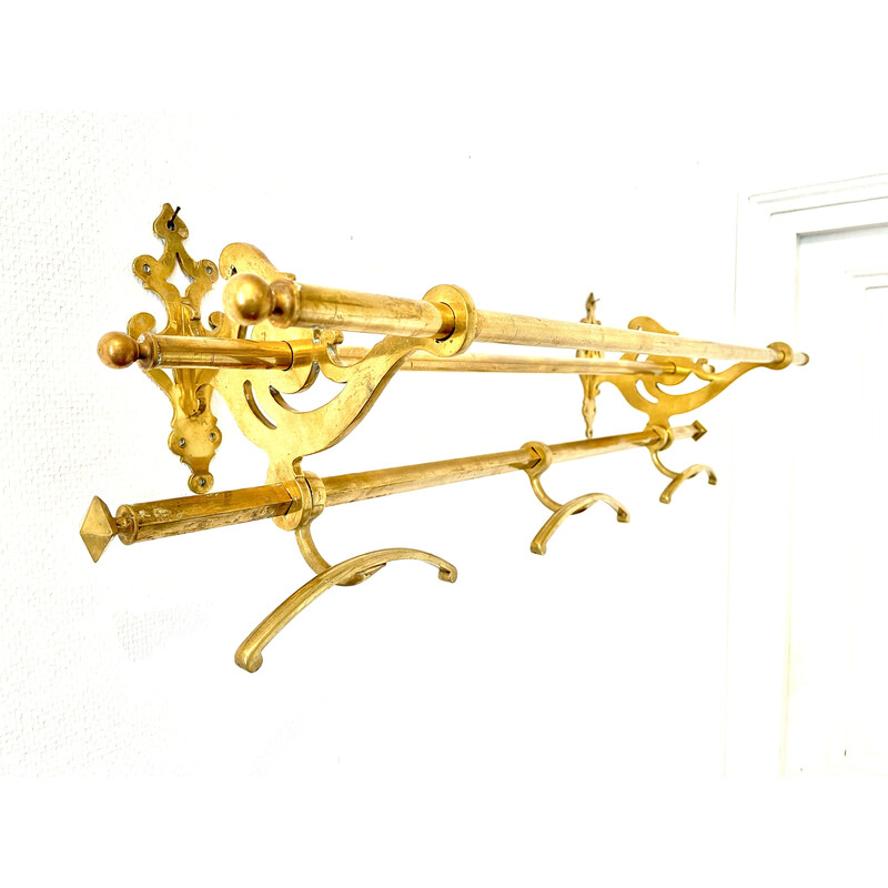 Vintage wall coat rack in bronze and brass