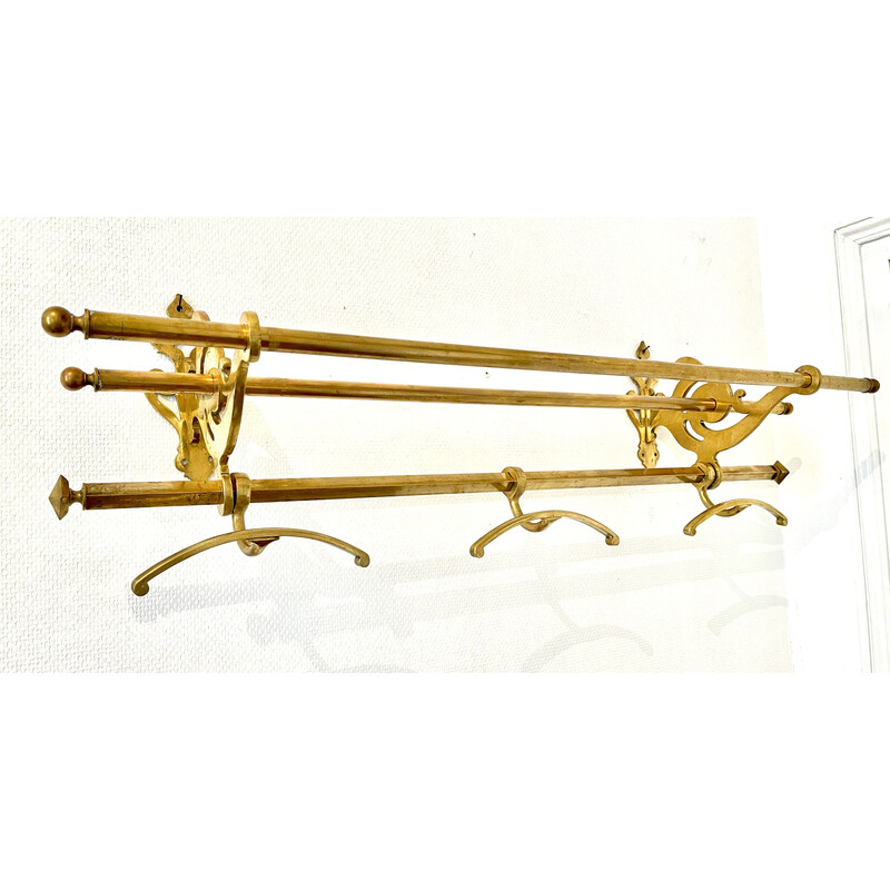 Vintage wall coat rack in bronze and brass