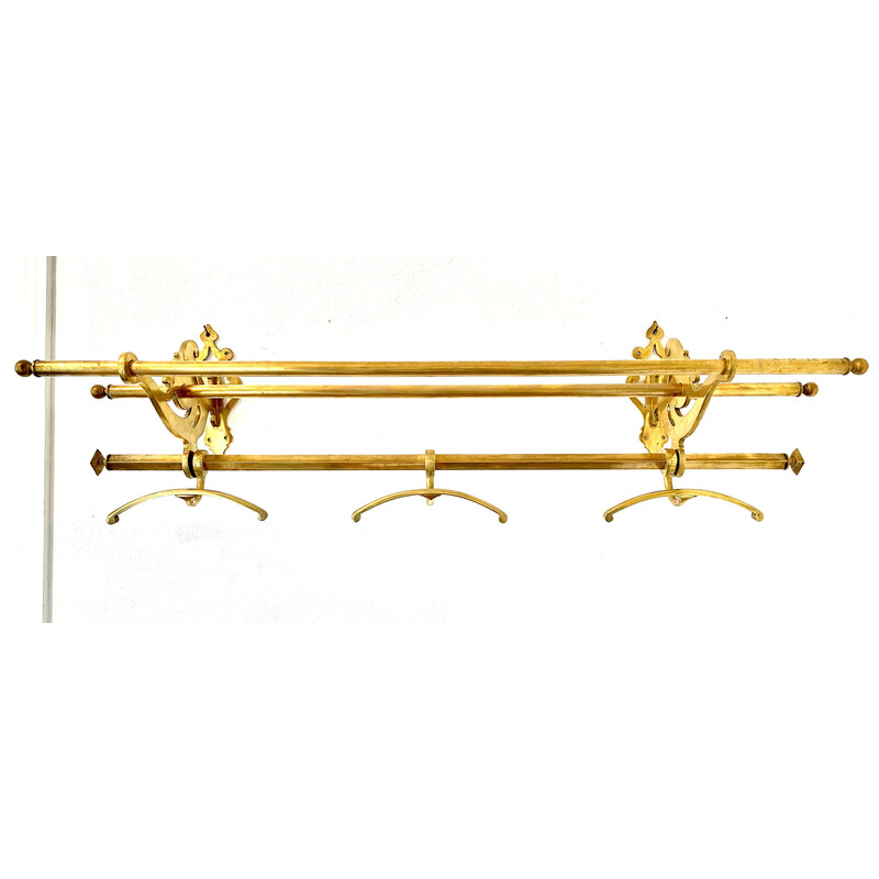 Vintage wall coat rack in bronze and brass