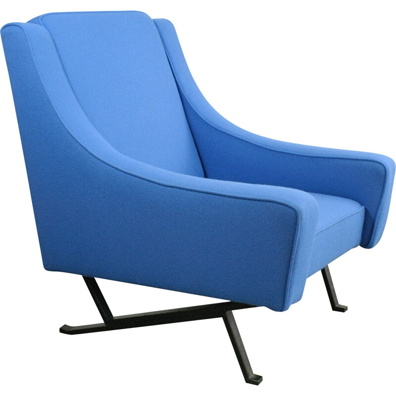 Italienischer Sessel mit blauem Stoffbezug - 1960