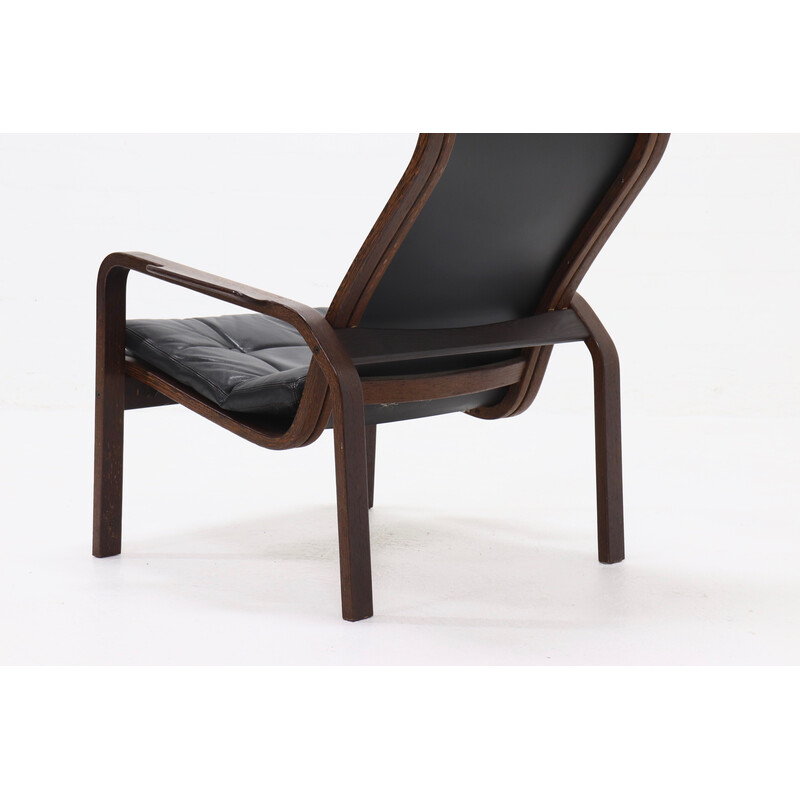 Scandinavian vintage lounge chair in wenge wood and leather by Yngve Ekstrom for Swedese Ab, Sweden 1960s