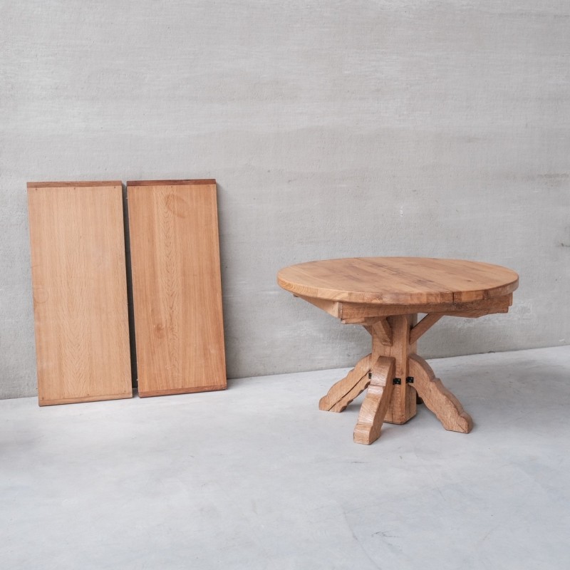 Table circulaire à rallonge vintage en bois de chêne par De Puydt, Belgique 1970