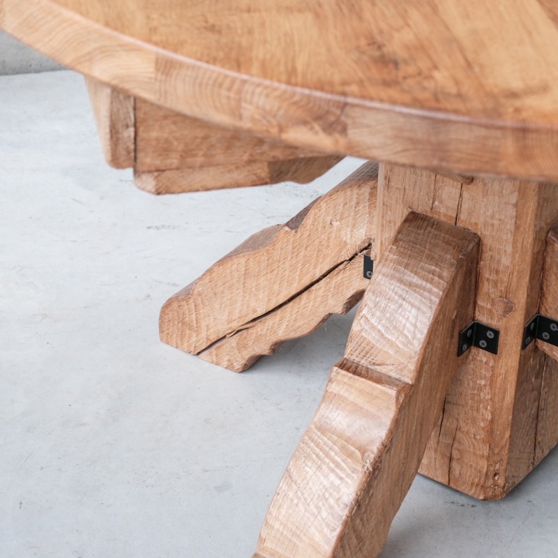 Mesa de comedor circular extensible de madera de roble de mediados de siglo de De Puydt, Bélgica años 70