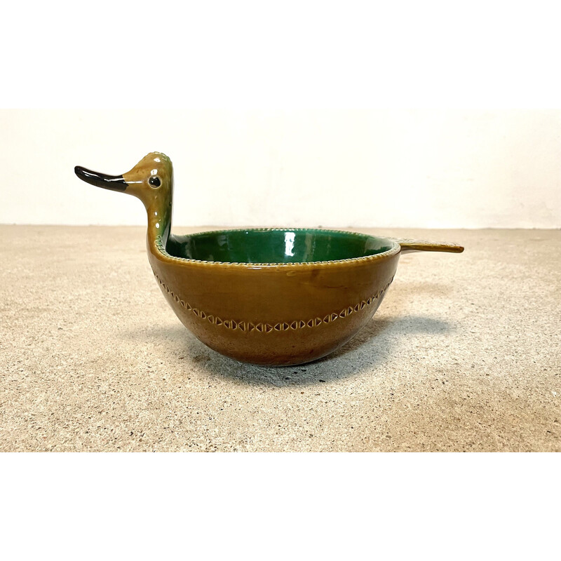Taça de cerâmica Vintage italiana em forma de pato por Aldo Londi para Bitossi, década de 1960