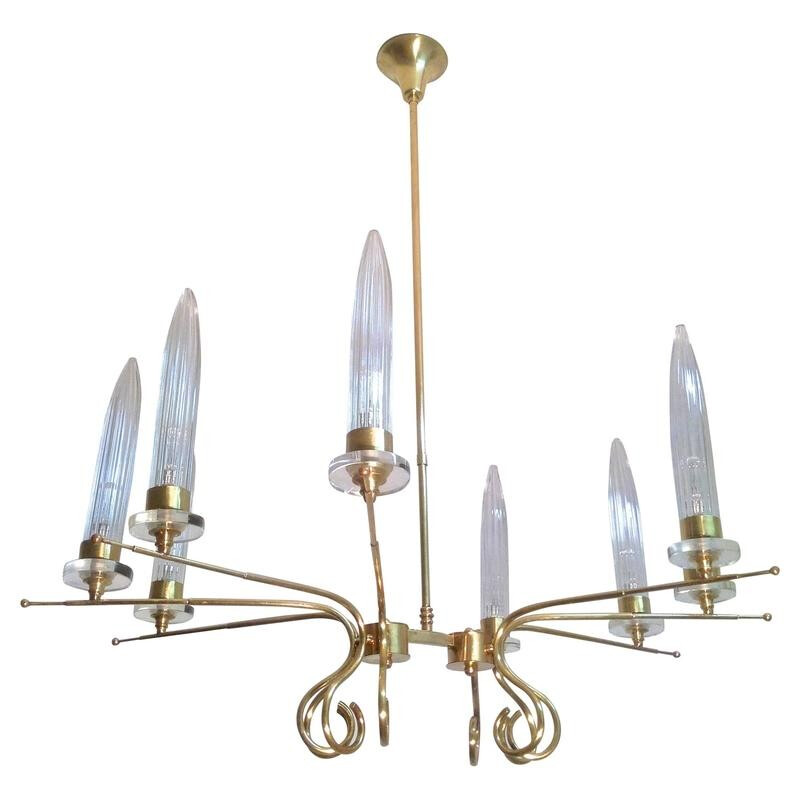 Italian brass and Murano glass sputnik chandelier - 1950s