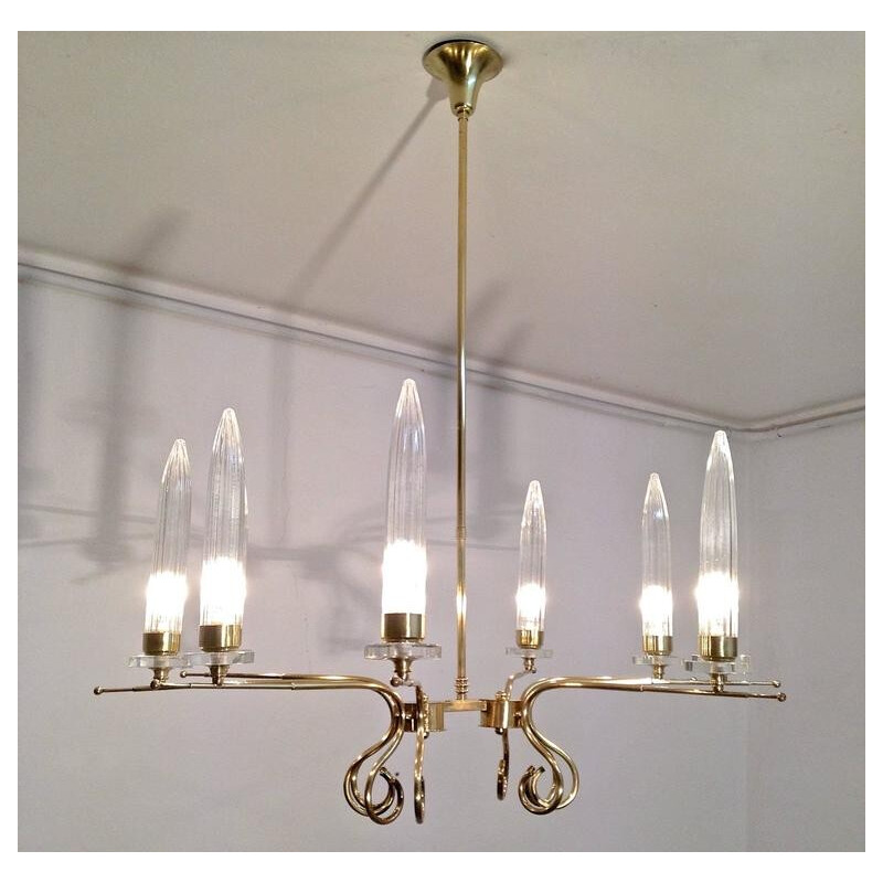 Italian brass and Murano glass sputnik chandelier - 1950s