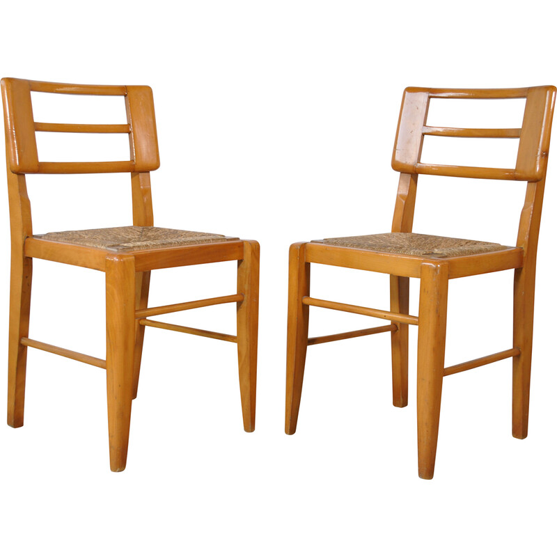 Pair of vintage wooden chairs by Pierre Cruege, 1950s