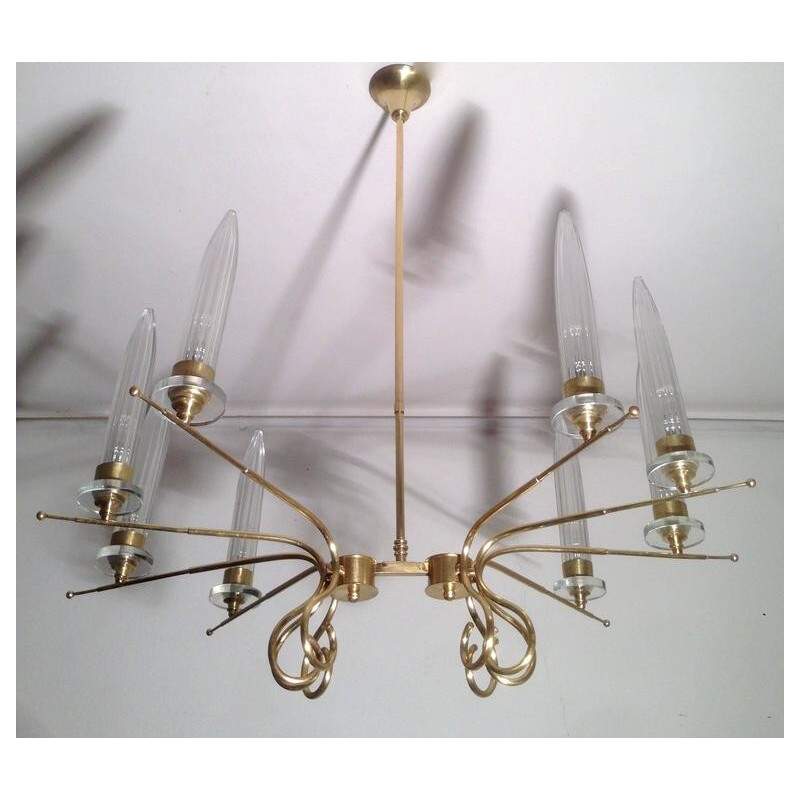 Italian brass and Murano glass sputnik chandelier - 1950s