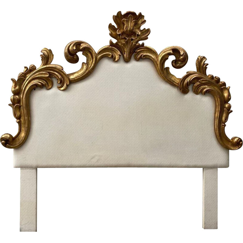 Vintage Art Deco headboard in wood and fabric, Italy 1940s