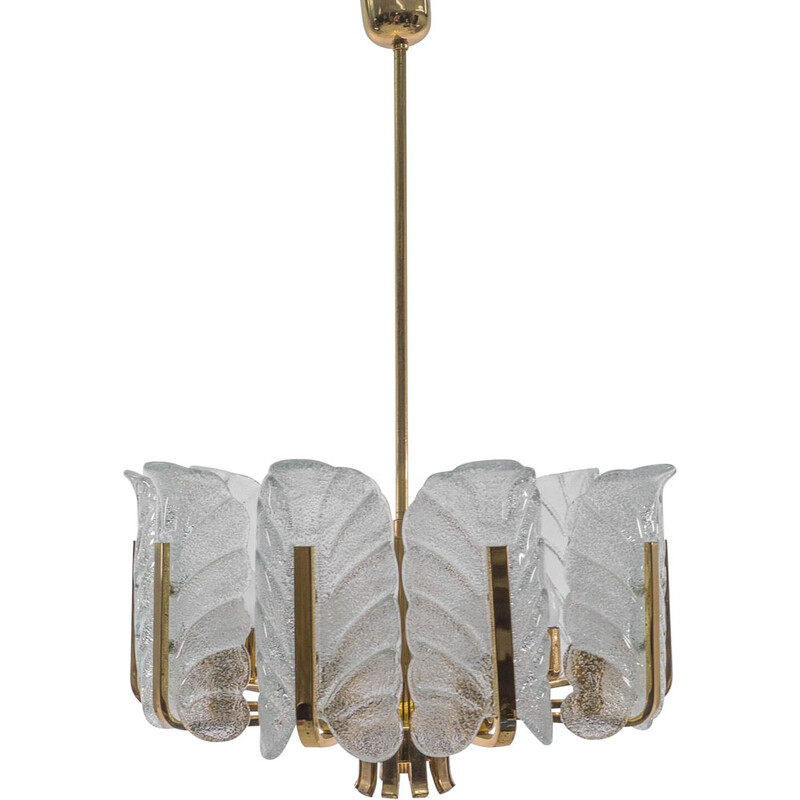 Vintage chandelier in glass and brass by Carl Fagerlund for Orrefors, Sweden 1960s