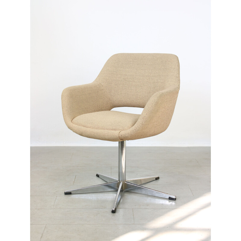 Mid-century beige fabric swivel armchair by Stol