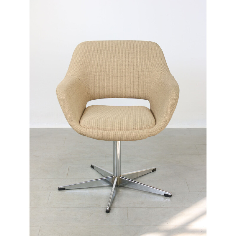 Mid-century beige fabric swivel armchair by Stol