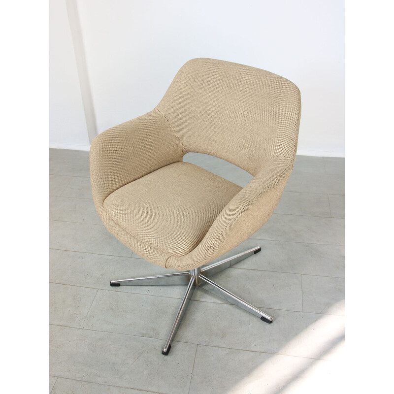 Mid-century beige fabric swivel armchair by Stol