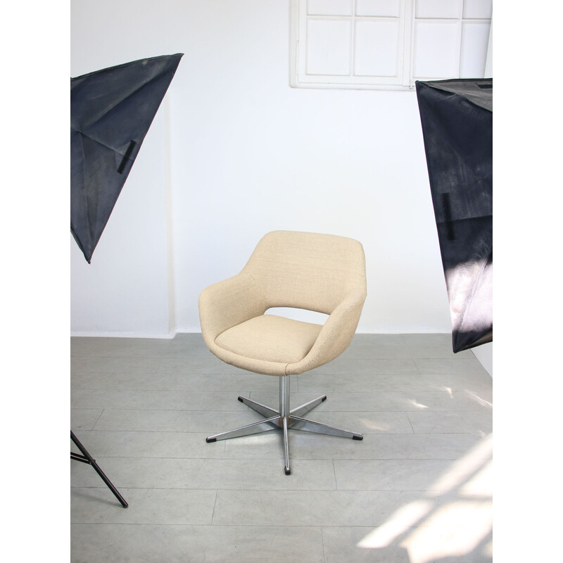 Mid-century beige fabric swivel armchair by Stol