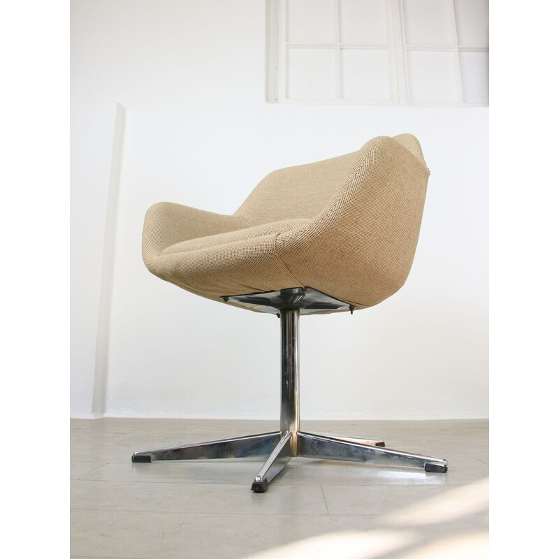 Mid-century beige fabric swivel armchair by Stol