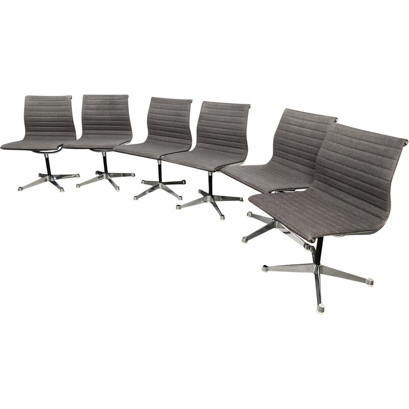 Set of 6 vintage gray aluminum desk chairs by Charles & Ray Eames for Herman Miller