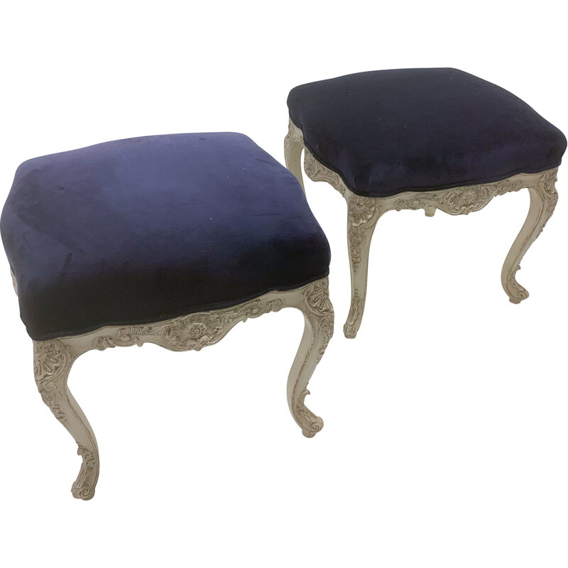 Pair of vintage footrests in purple velvet, Belgium