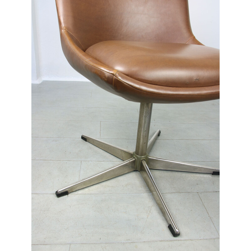 Mid-century brown leatherette swivel armchair by Stol