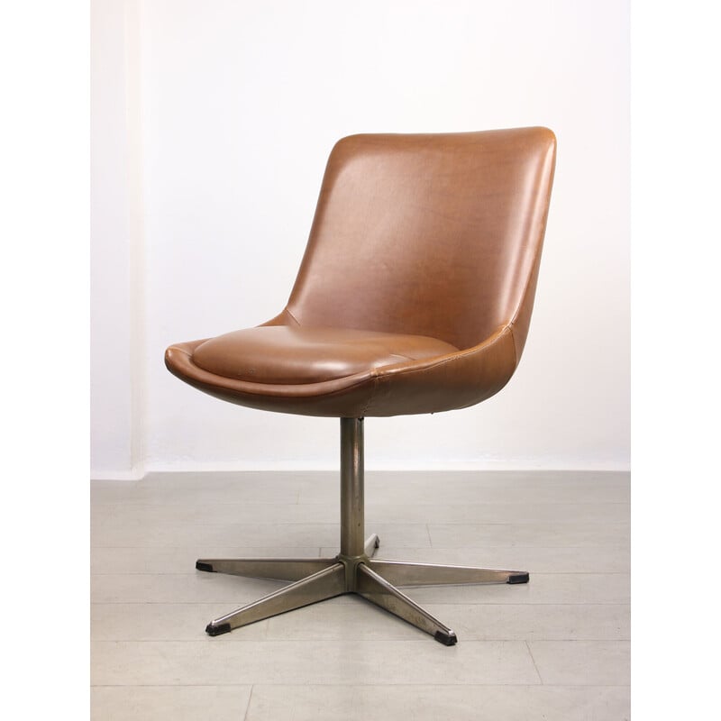 Mid-century brown leatherette swivel armchair by Stol