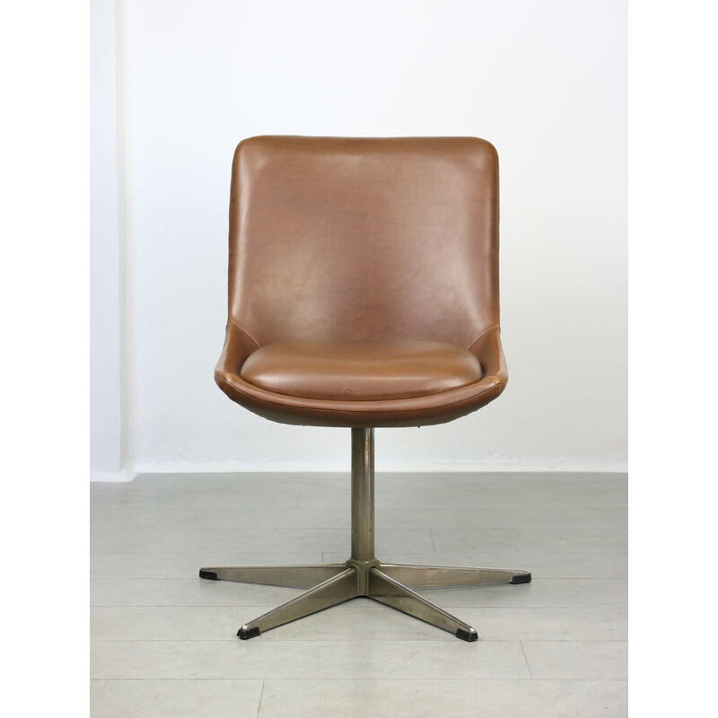 Mid-century brown leatherette swivel armchair by Stol
