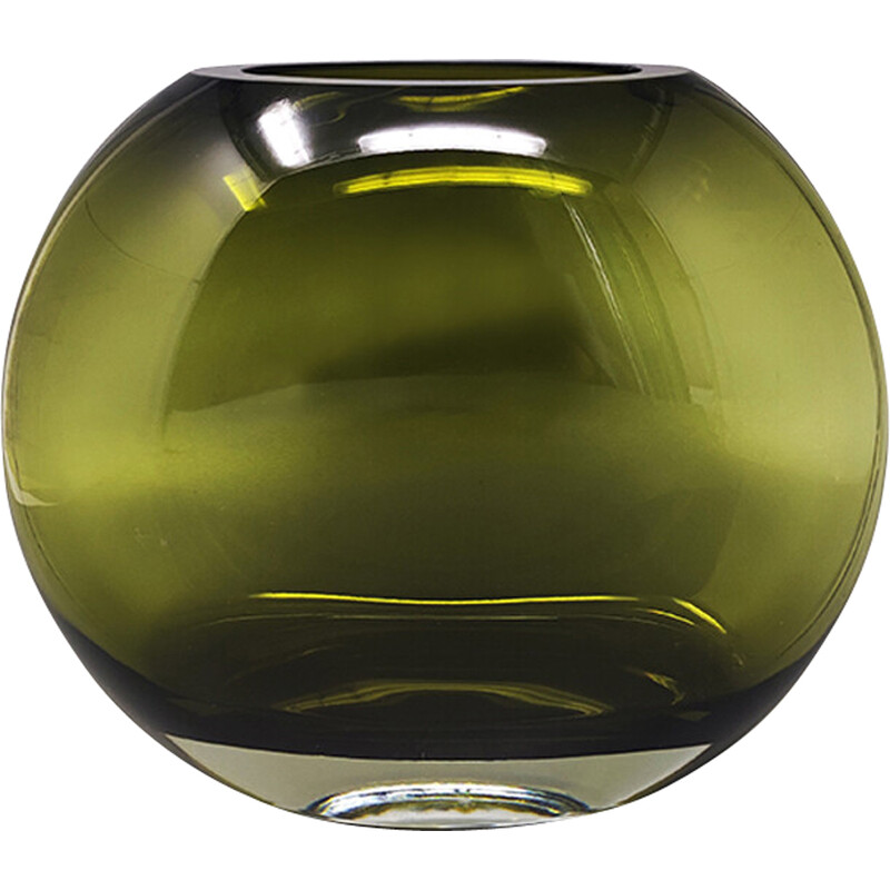 Jarrón vintage de cristal de Murano verde de Flavio Poli, Italia años 60