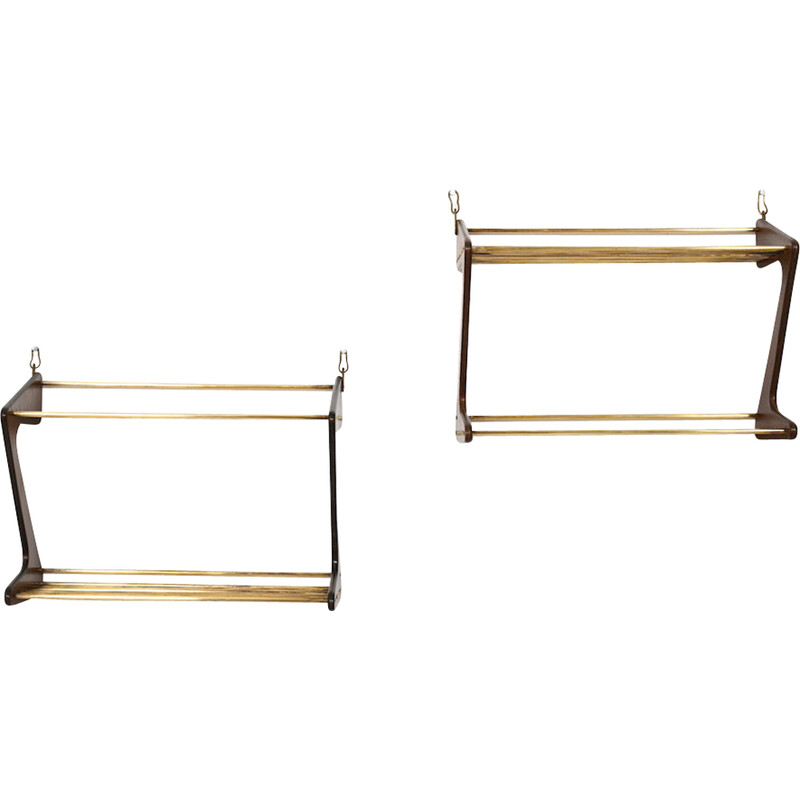 Pair of vintage wall mounted Z-shelves by Carl Auböck, Denmark 1950s