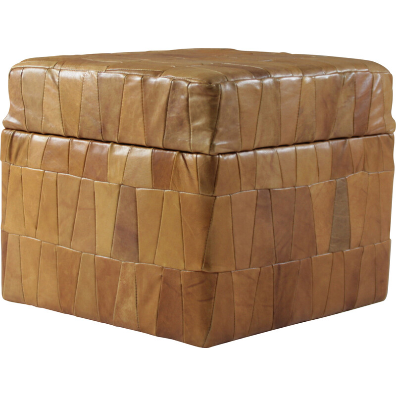 Vintage De Sede leather pouffe with chest, Switzerland 1960