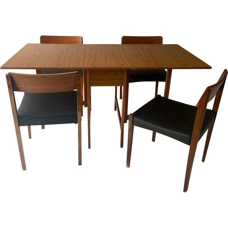 Vintage formica, teak and black leatherette dining set for Schreiber, Great Britain 1970s