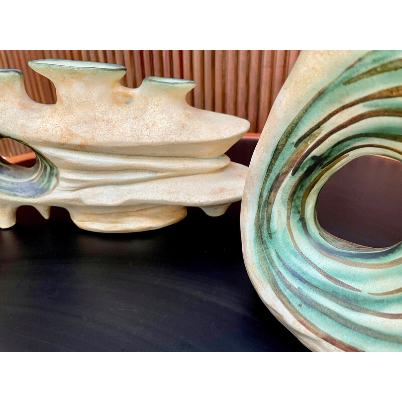 Pair of vintage sculptural studio ceramic Art vases by Ceramist Nikos Dazelidis, Greece 1960s