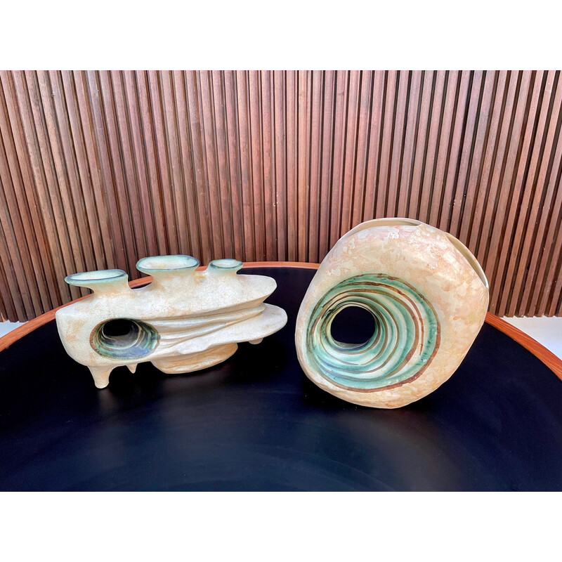 Coppia di vasi scultorei vintage in ceramica da studio Art del ceramista Nikos Dazelidis, Grecia 1960