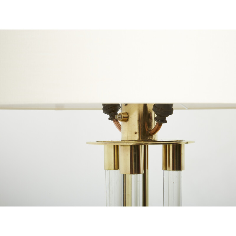 Vintage brass and plexiglass floor lamp by Jacques Adnet, 1950s