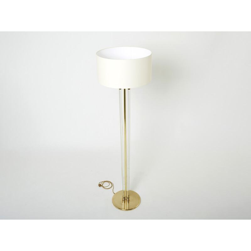 Vintage brass and plexiglass floor lamp by Jacques Adnet, 1950s