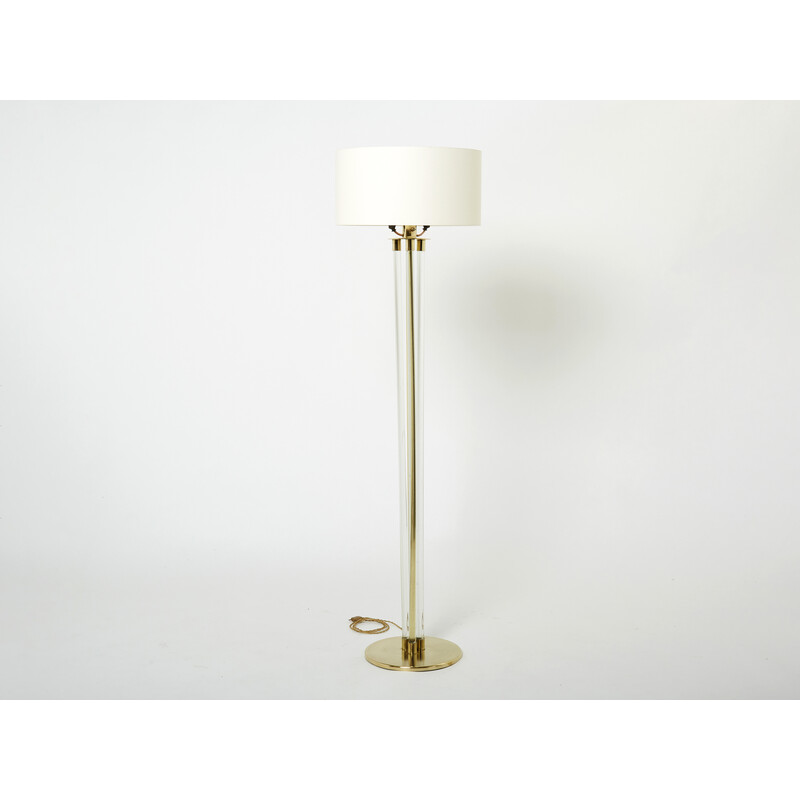 Vintage messing en plexiglas vloerlamp van Jacques Adnet, 1950