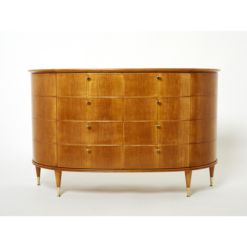 Vintage italian chest of drawers in sycamore and brass key by Tomaso Buzzi, 1940s