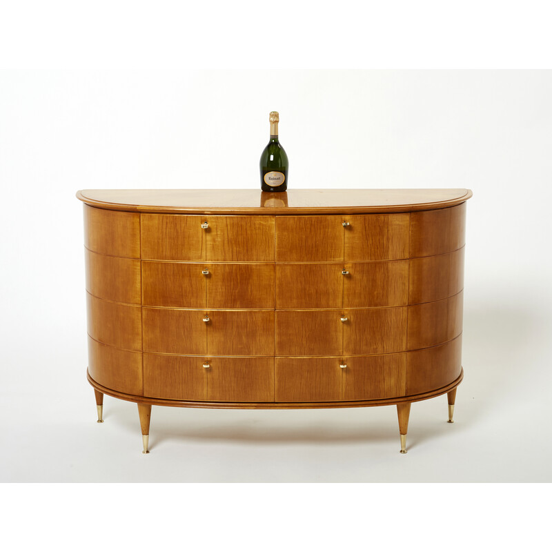 Vintage italian chest of drawers in sycamore and brass key by Tomaso Buzzi, 1940s