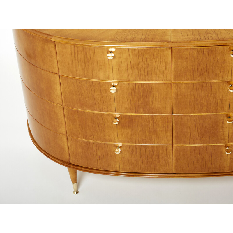 Vintage italian chest of drawers in sycamore and brass key by Tomaso Buzzi, 1940s