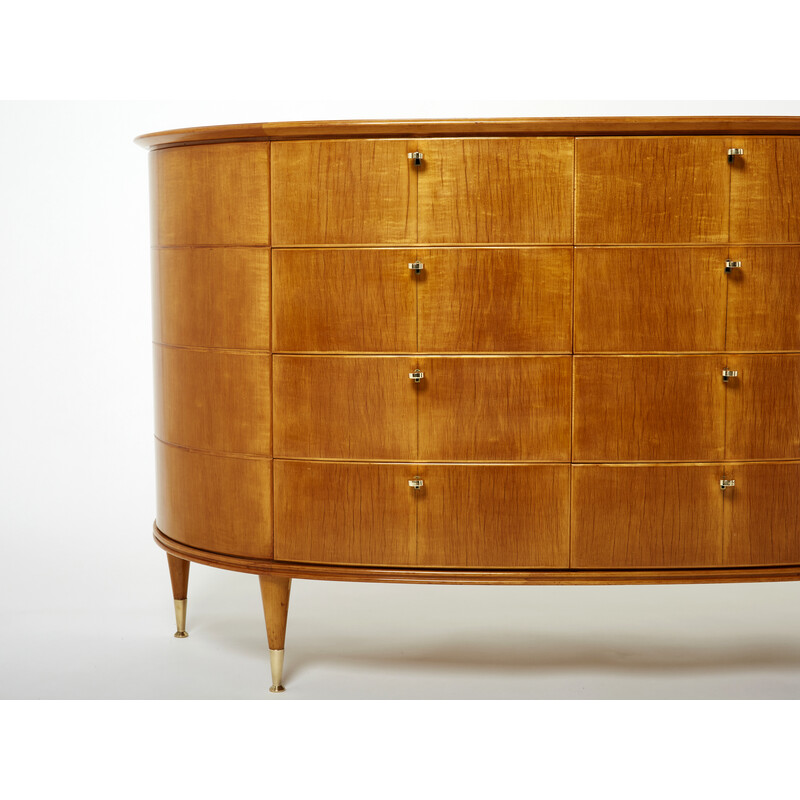 Vintage italian chest of drawers in sycamore and brass key by Tomaso Buzzi, 1940s