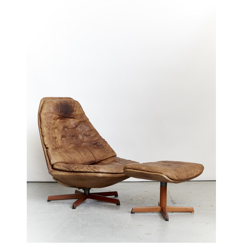 Vintage Ms-68 swivel armchair and ottoman by Madsen and Schübel, 1970s