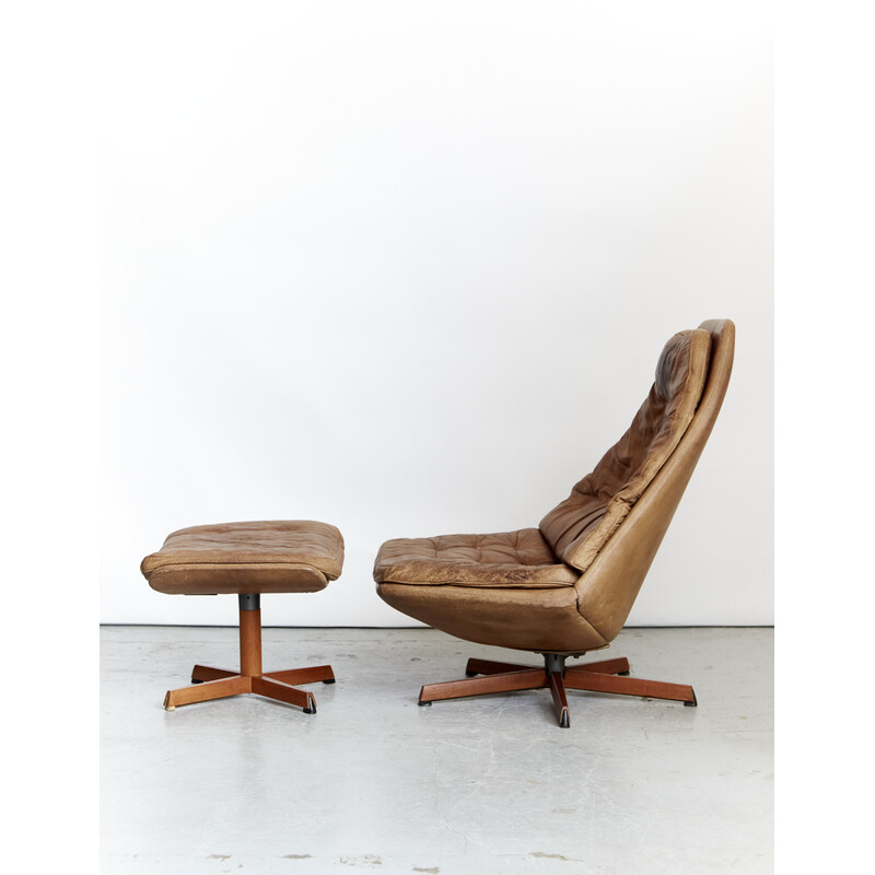 Vintage Ms-68 swivel armchair and ottoman by Madsen and Schübel, 1970s