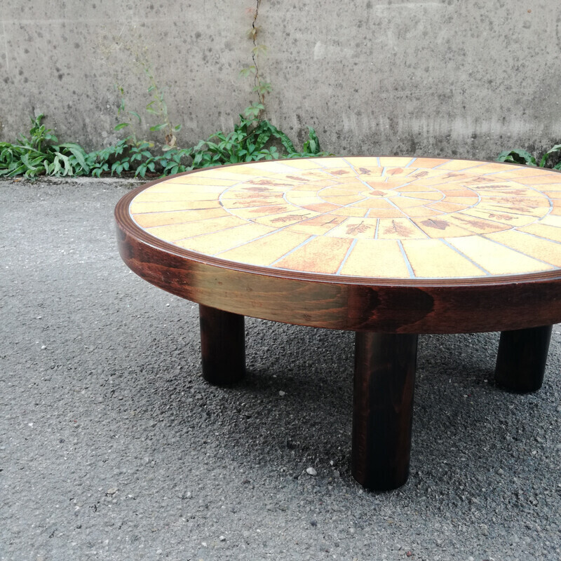 Vintage coffee table with ceramic top by Roger Capron, 1950s