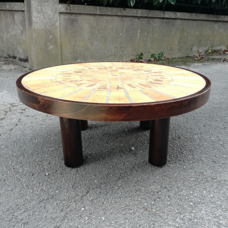 Vintage coffee table with ceramic top by Roger Capron, 1950s