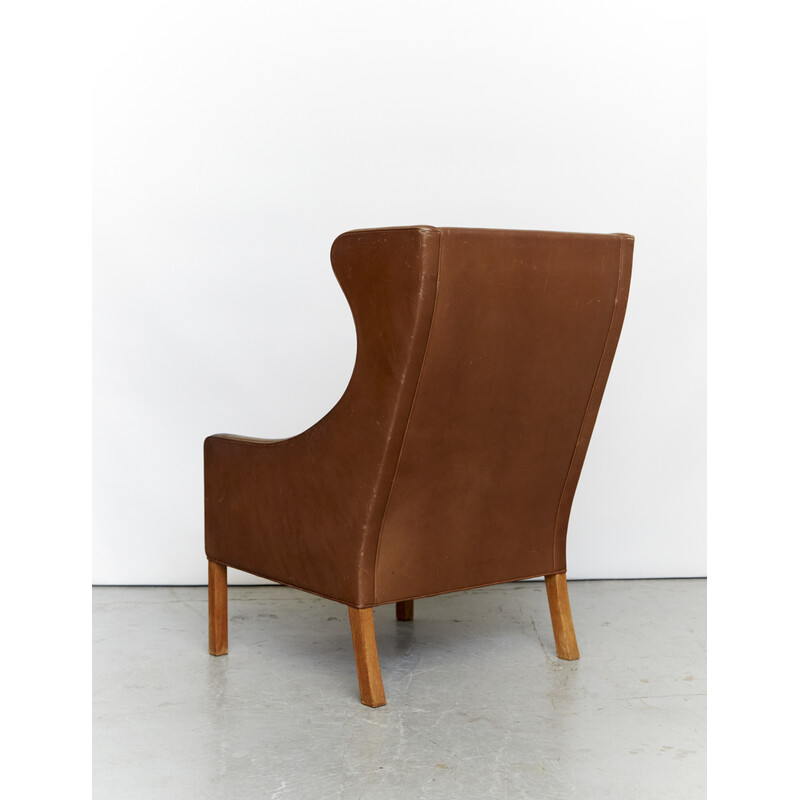 Vintage Wingback armchair model 2204 in leather by Børge Mogensen for Fredericia, 1970s