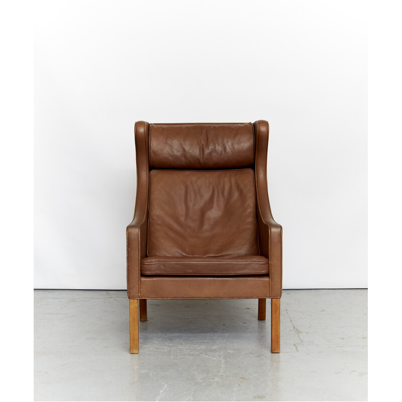 Cadeirão Vintage Wingback modelo 2204 em couro por Børge Mogensen para Fredericia, 1970s