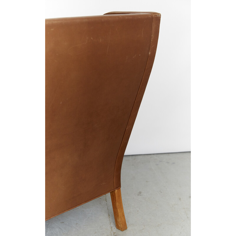 Vintage Wingback armchair model 2204 in leather by Børge Mogensen for Fredericia, 1970s