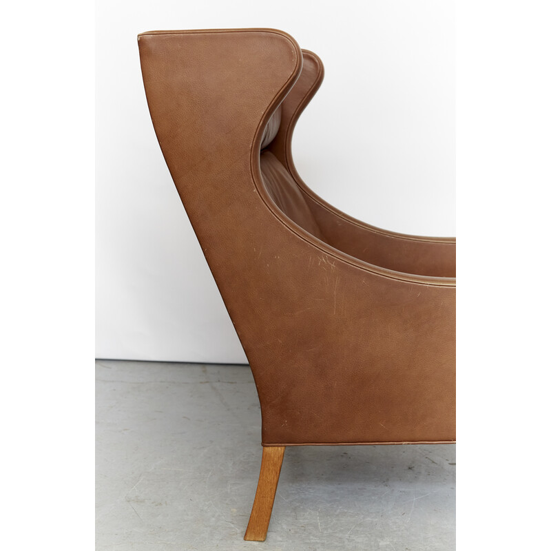 Vintage Wingback armchair model 2204 in leather by Børge Mogensen for Fredericia, 1970s