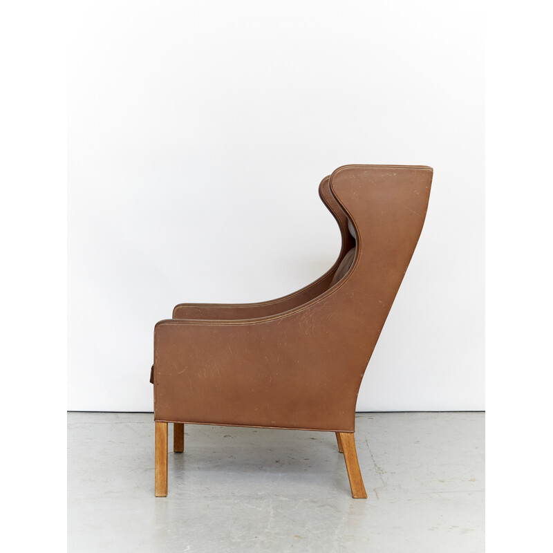 Fauteuil vintage Wingback modèle 2204 en cuir par Børge Mogensen pour Fredericia, 1970